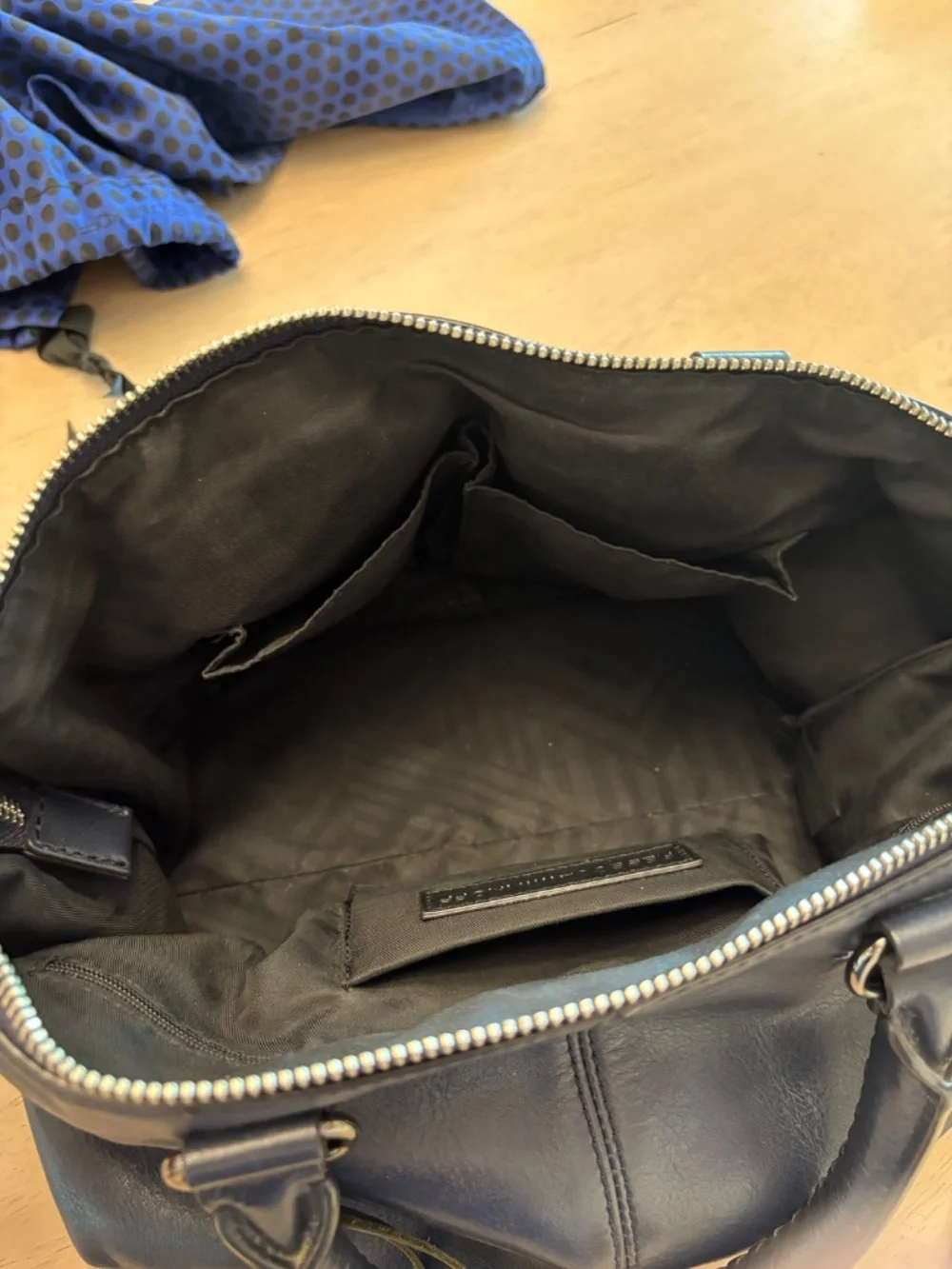 Rebecca Minkoff Moto Satchel Tote Navy Pebbled Leather w/ Strap, Dust Bag